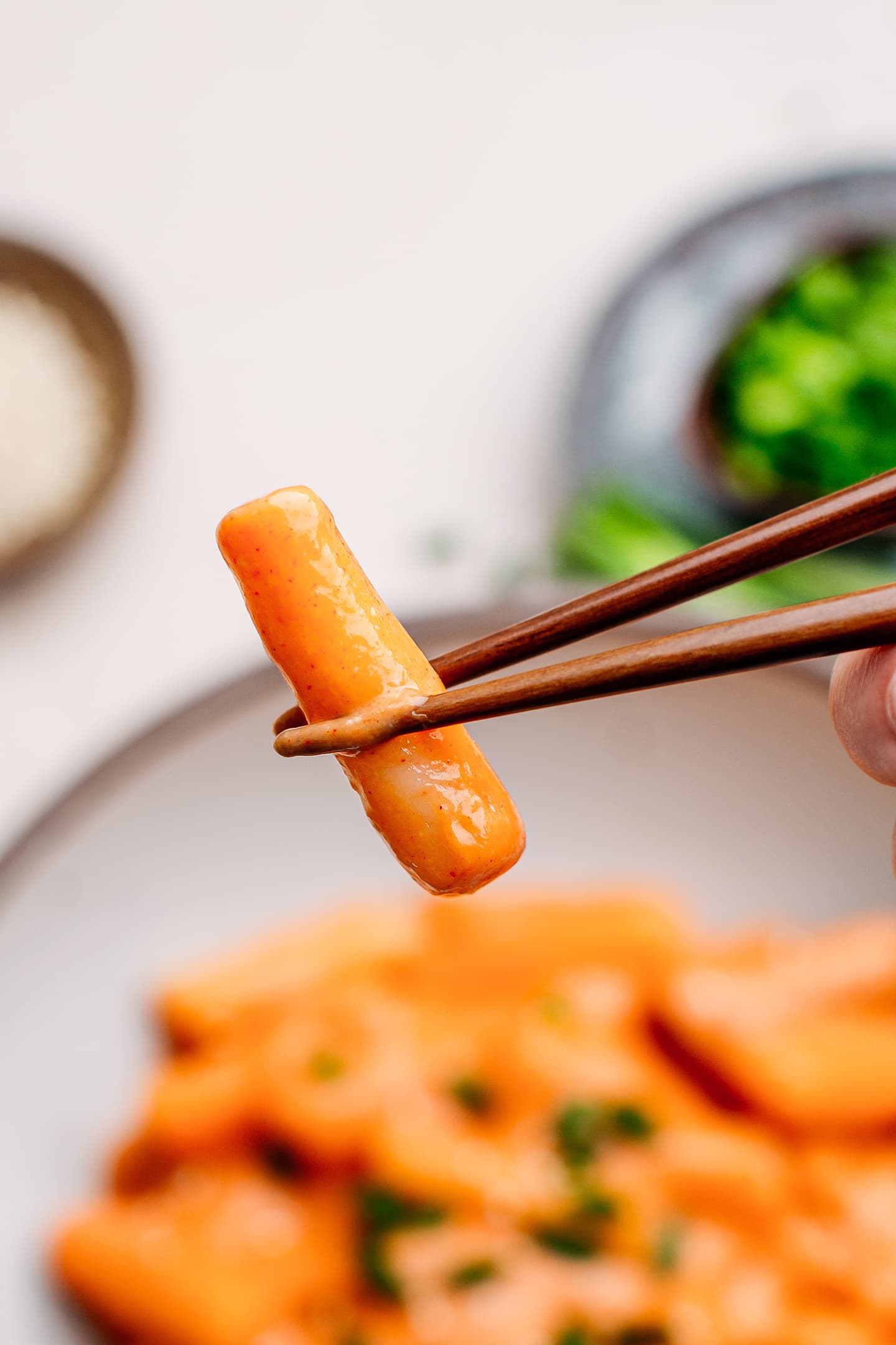 Close-up of a Korean rice cake.