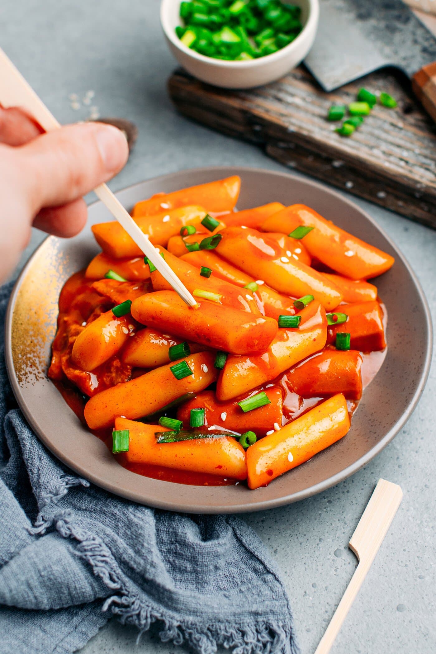 Close up of vegan Korean Tteokbokki.