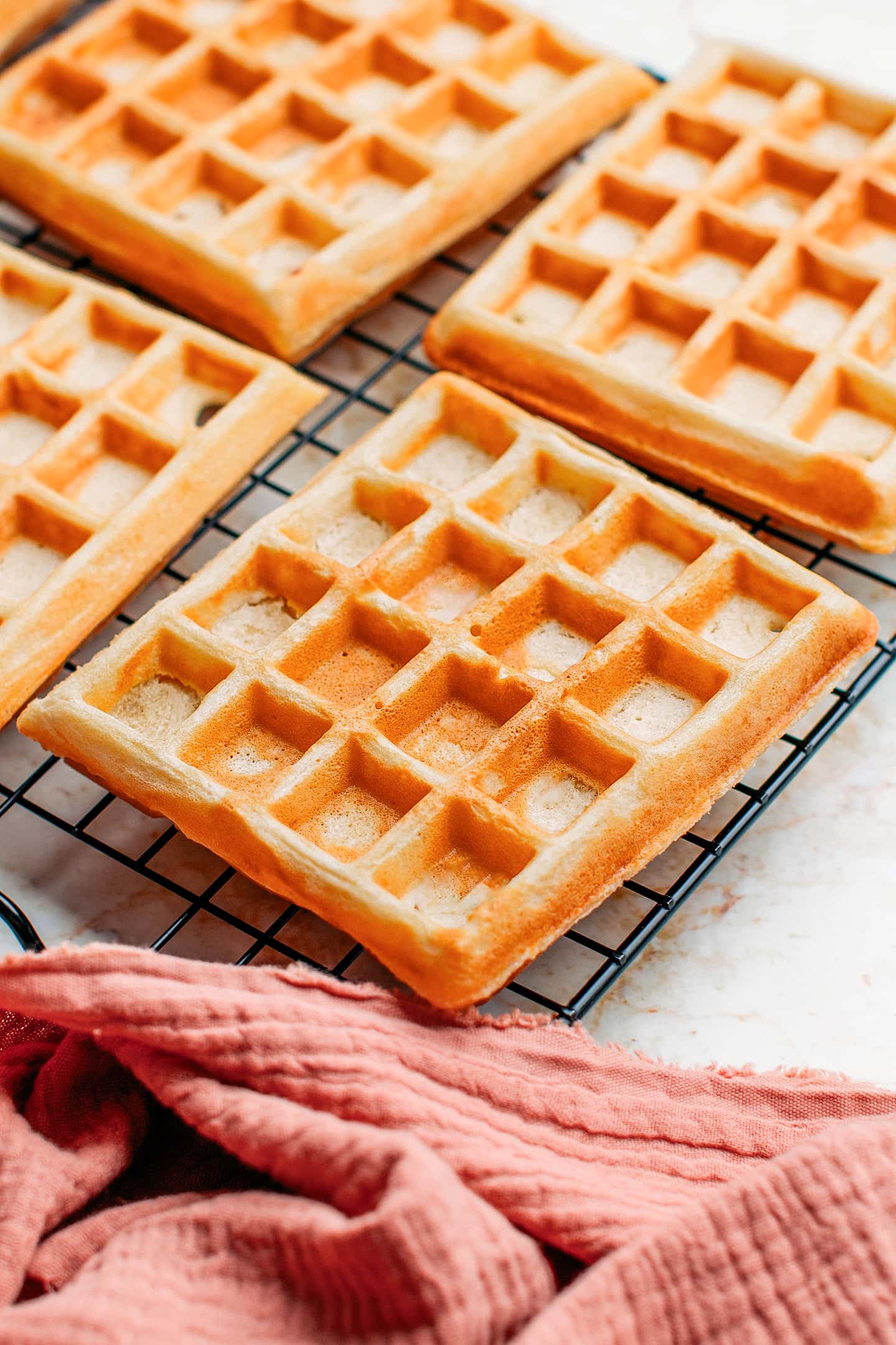 Waffles on a cooling rack.