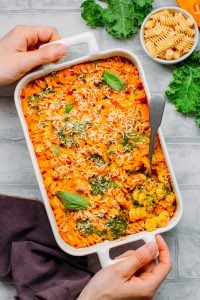 Cheesy Pumpkin & Kale Pasta Bake