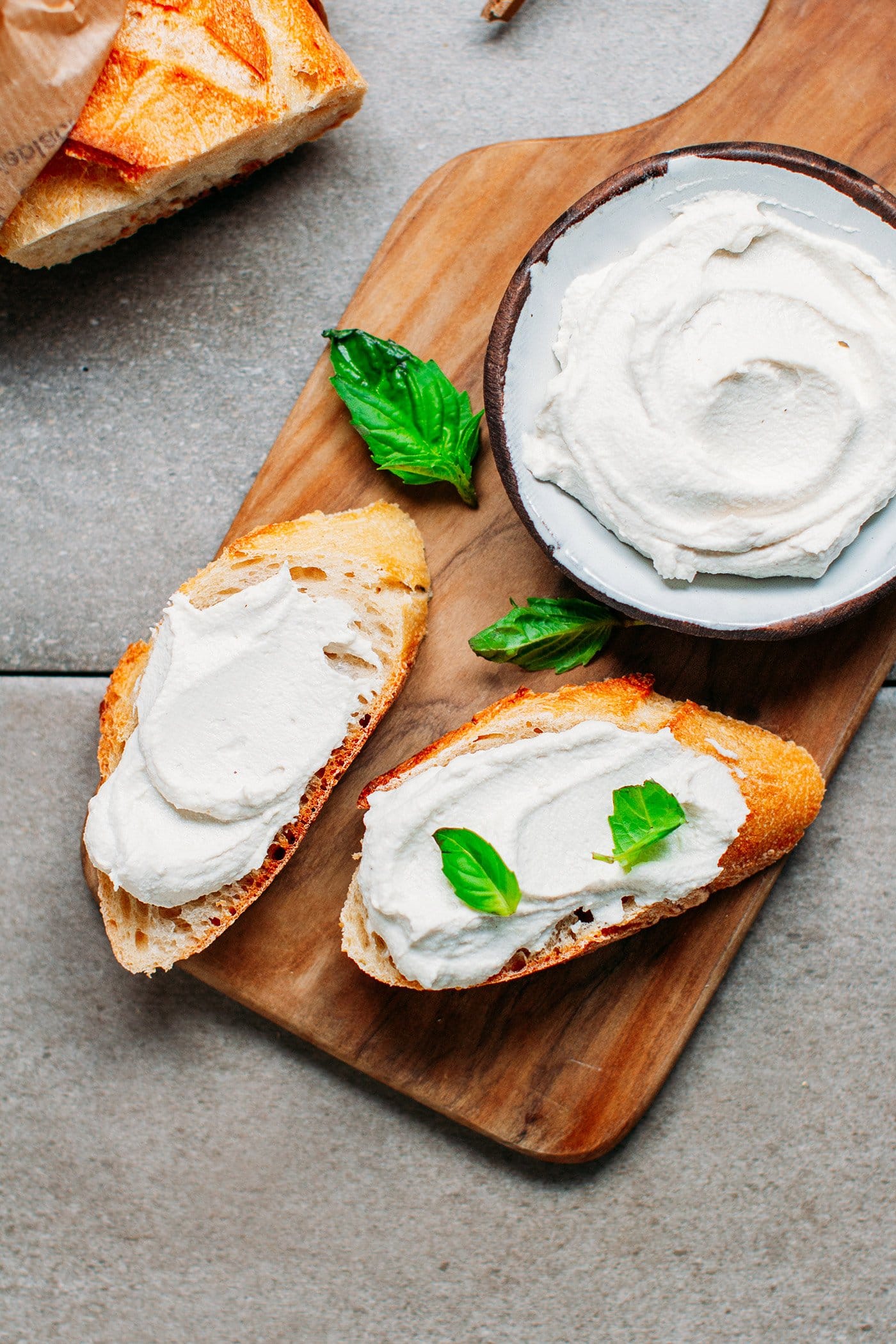 Close up of vegan cream cheese on toast