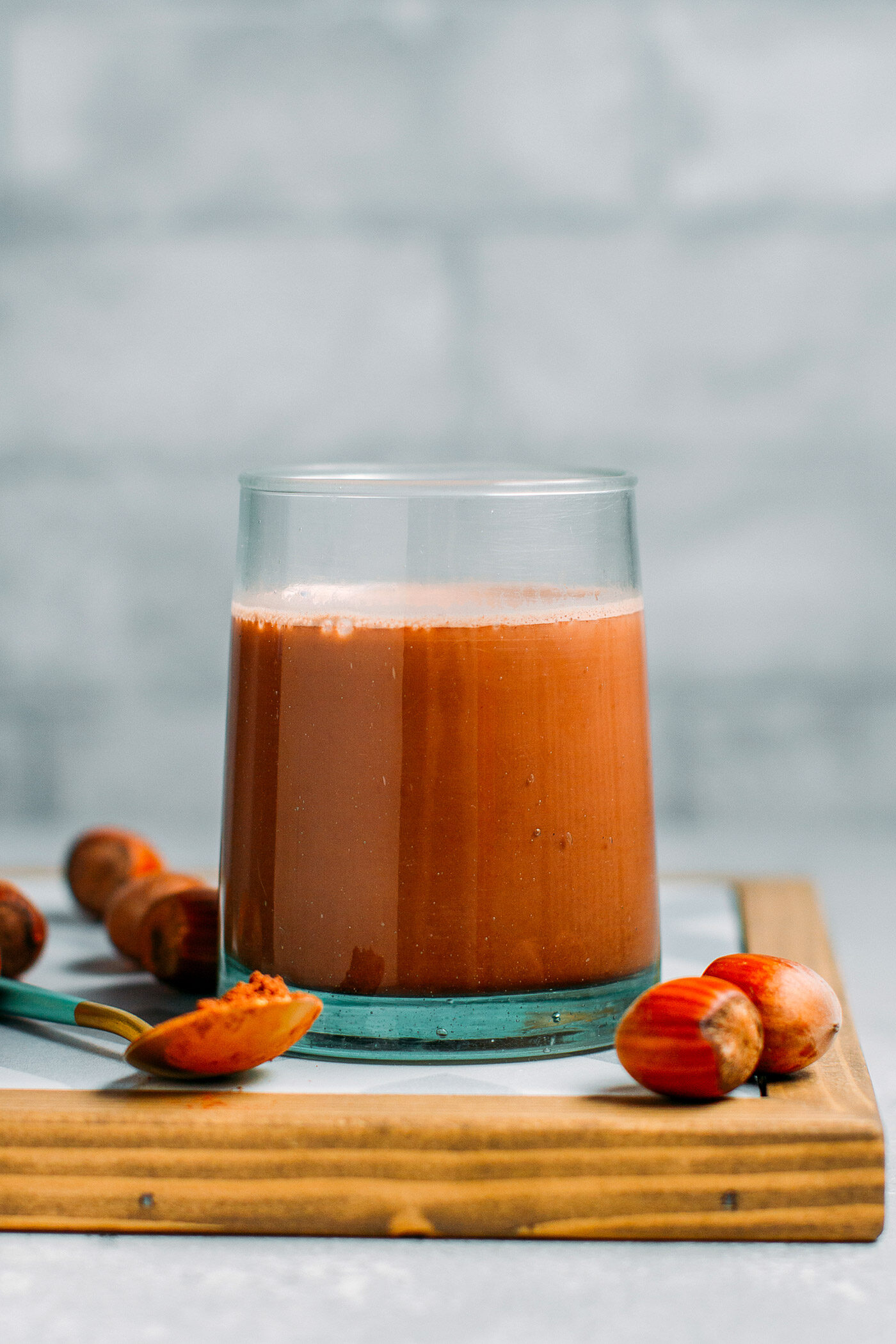 Chocolate hazelnut milk in a glass