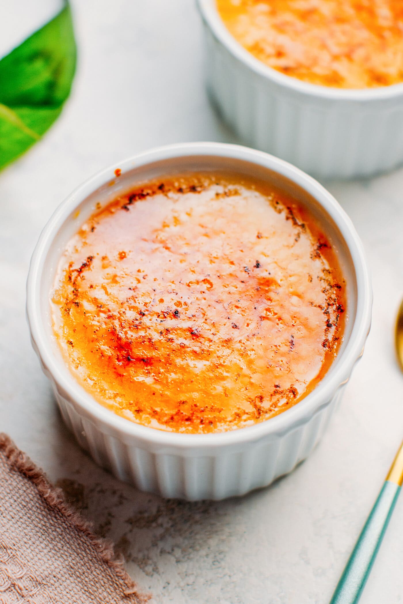 Vegan creme brulee with a crispy caramel topping.