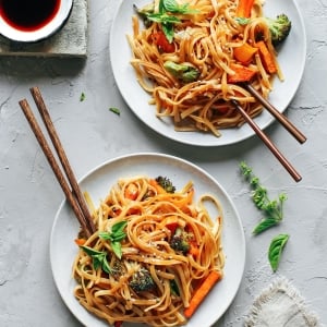 Instant Pot Sesame & Basil Noodles with Roasted Veggies