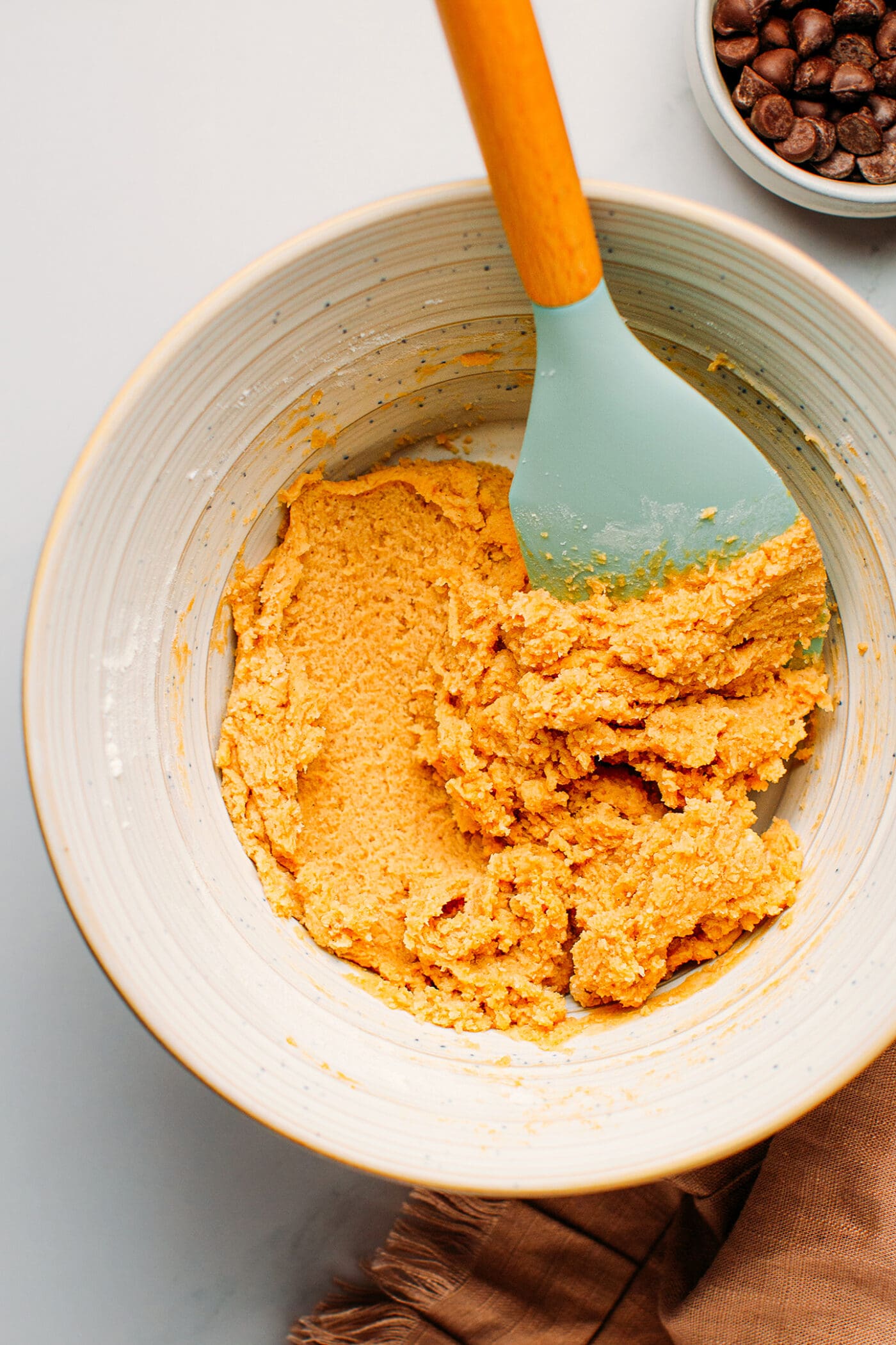 Cookie dough in a bowl.