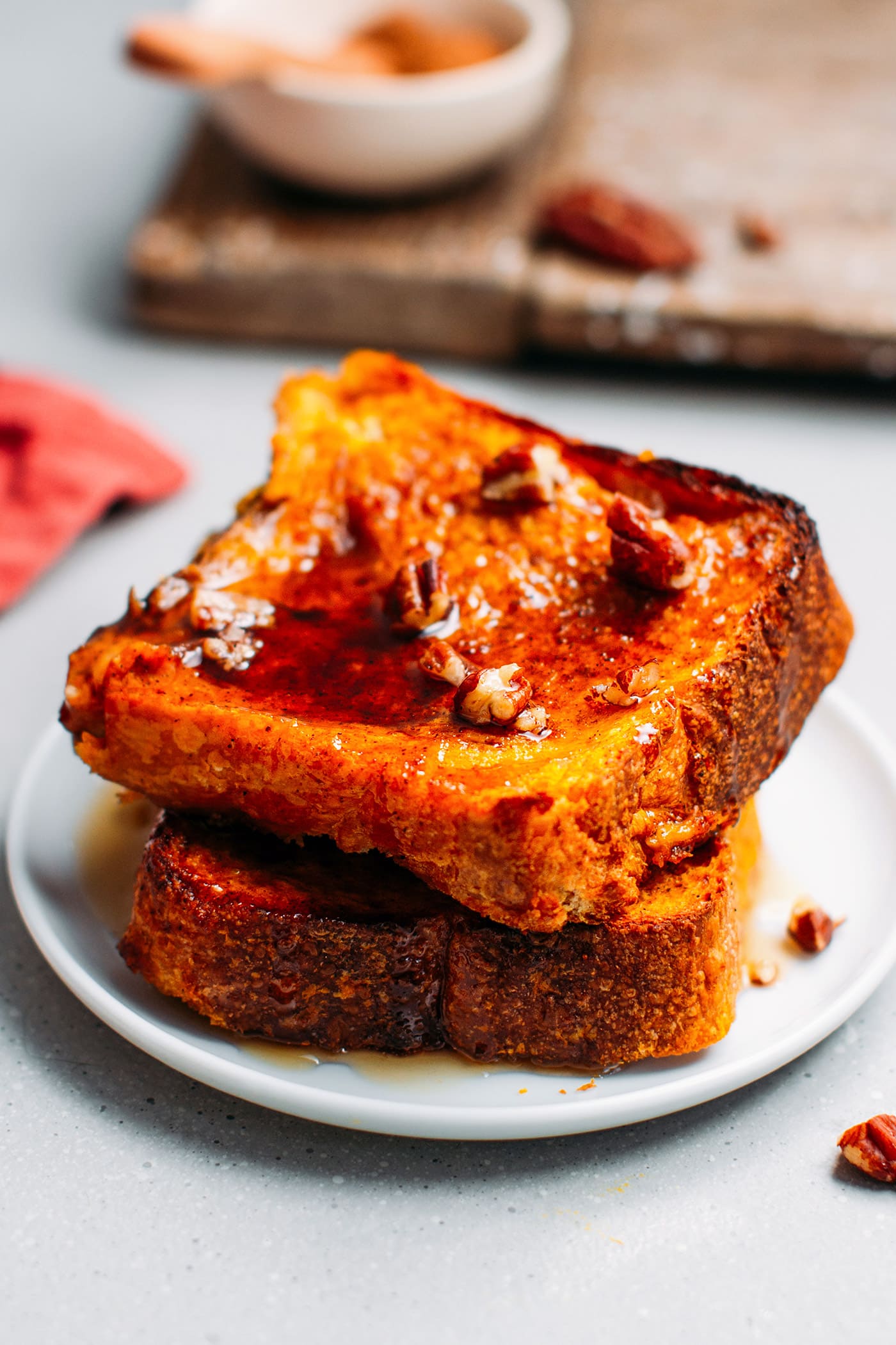 Close-up of vegan pumpkin french toast