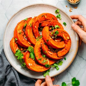 Smoky Garlic Roasted Pumpkin Wedges