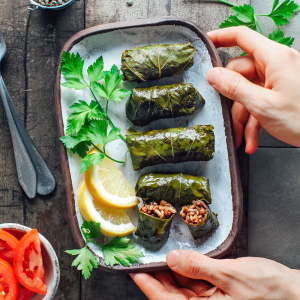 Spicy Vegan Stuffed Grape Leaves