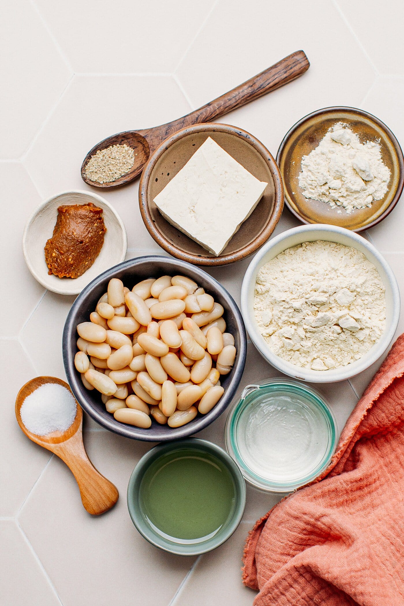 Ingredients to make vegan chicken, jackfruit, tofu, vital wheat gluten.