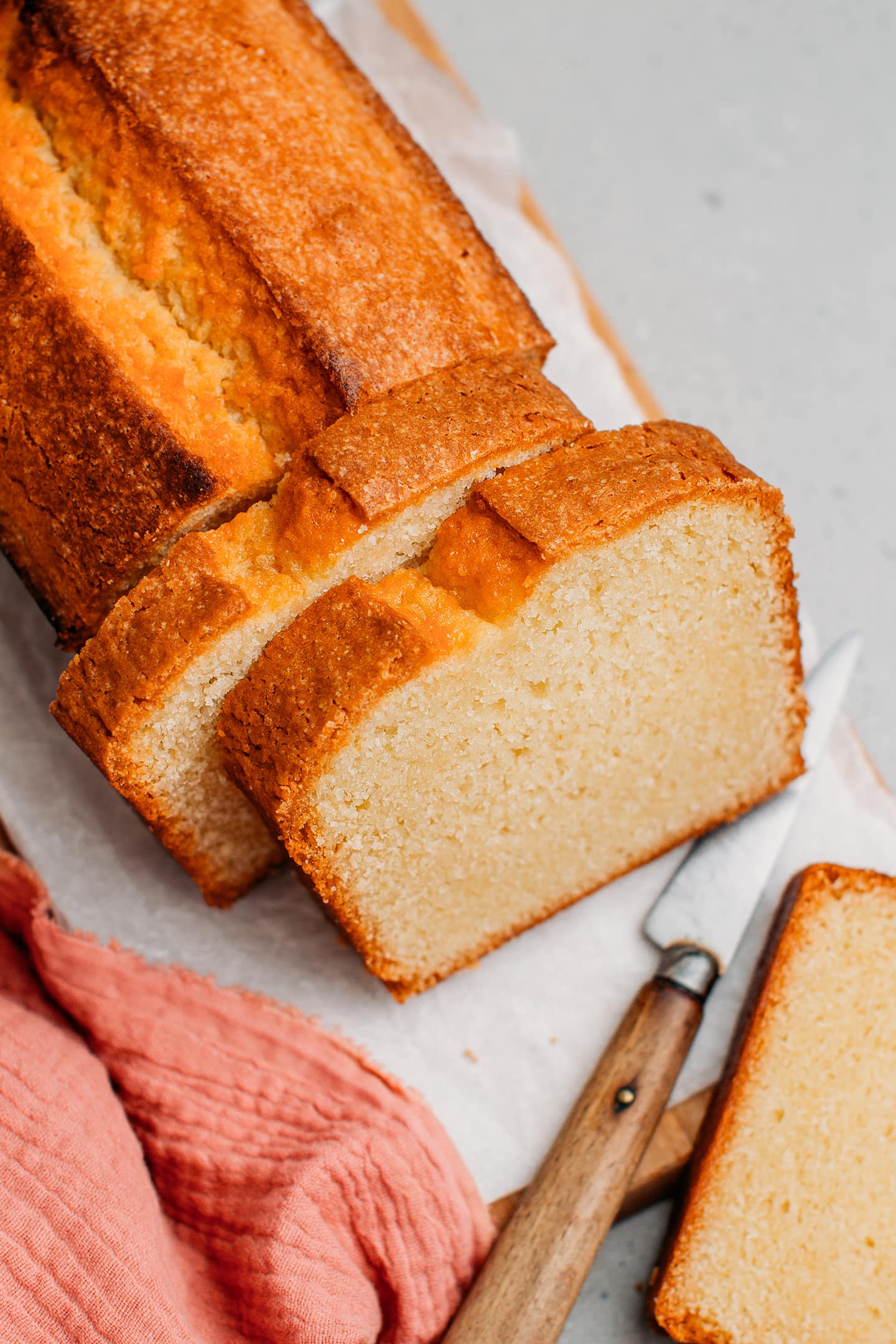 Top view of pound cake slices.