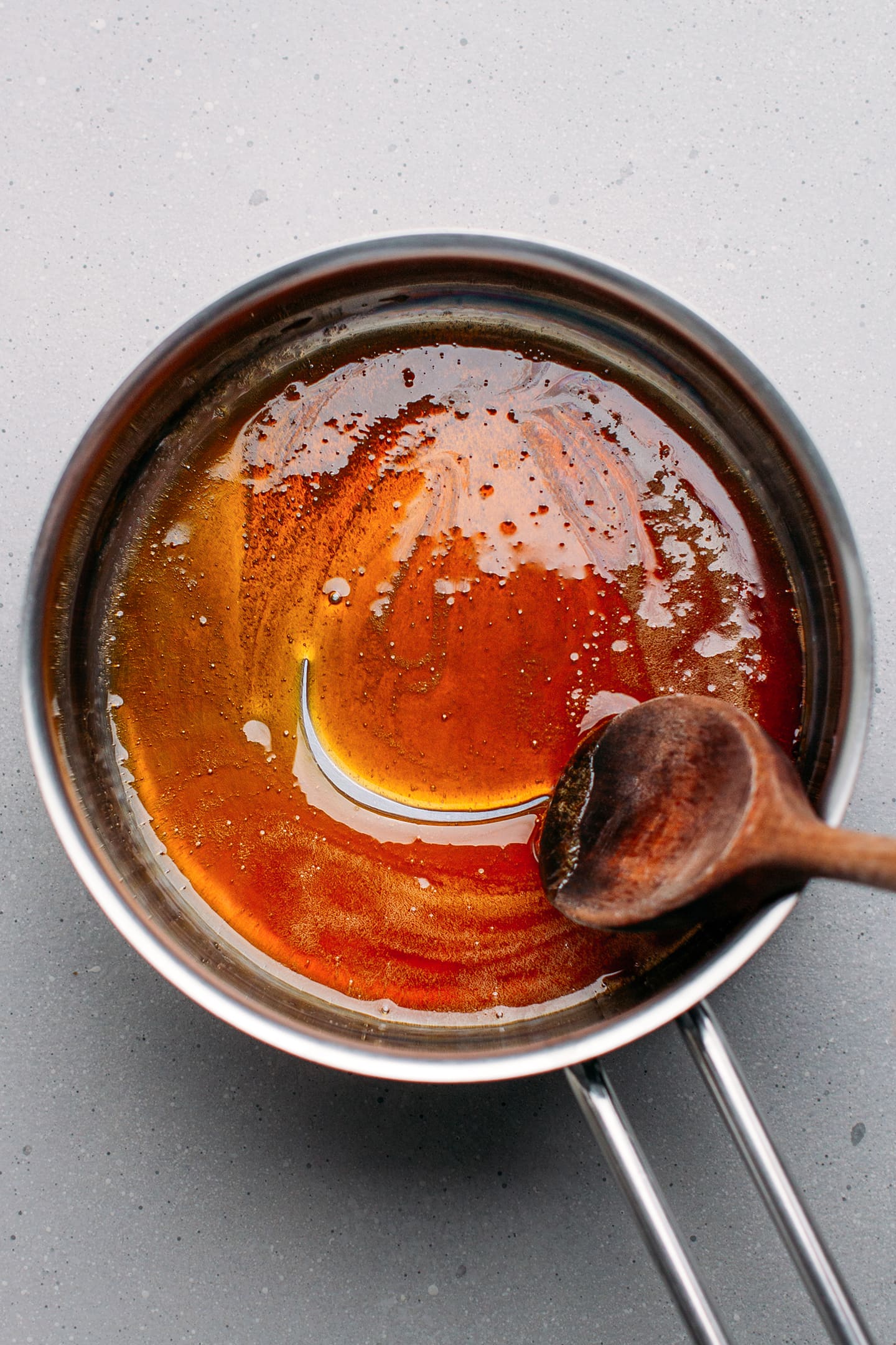 Caramel in a saucepan.