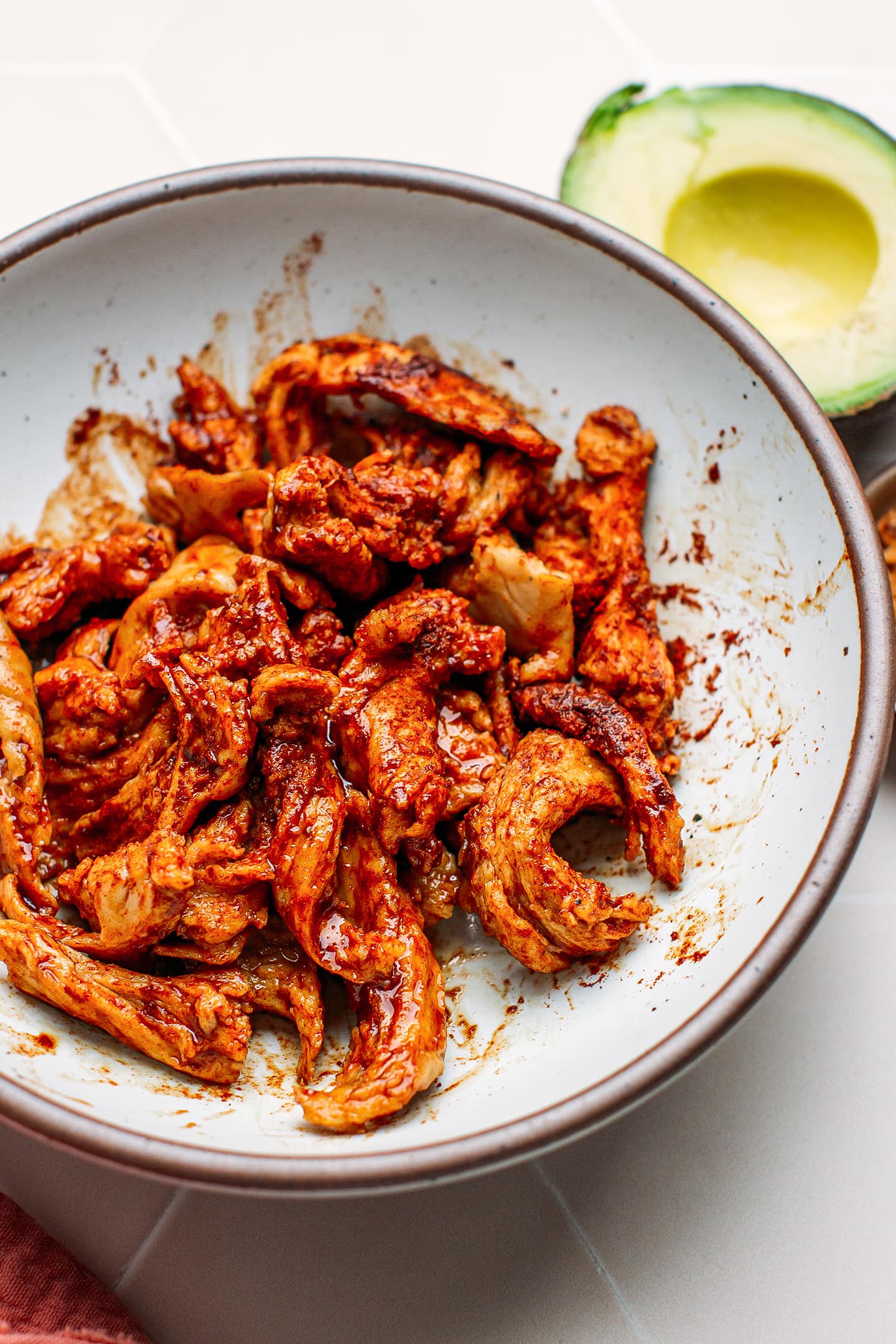 Marinated vegan chicken strips.