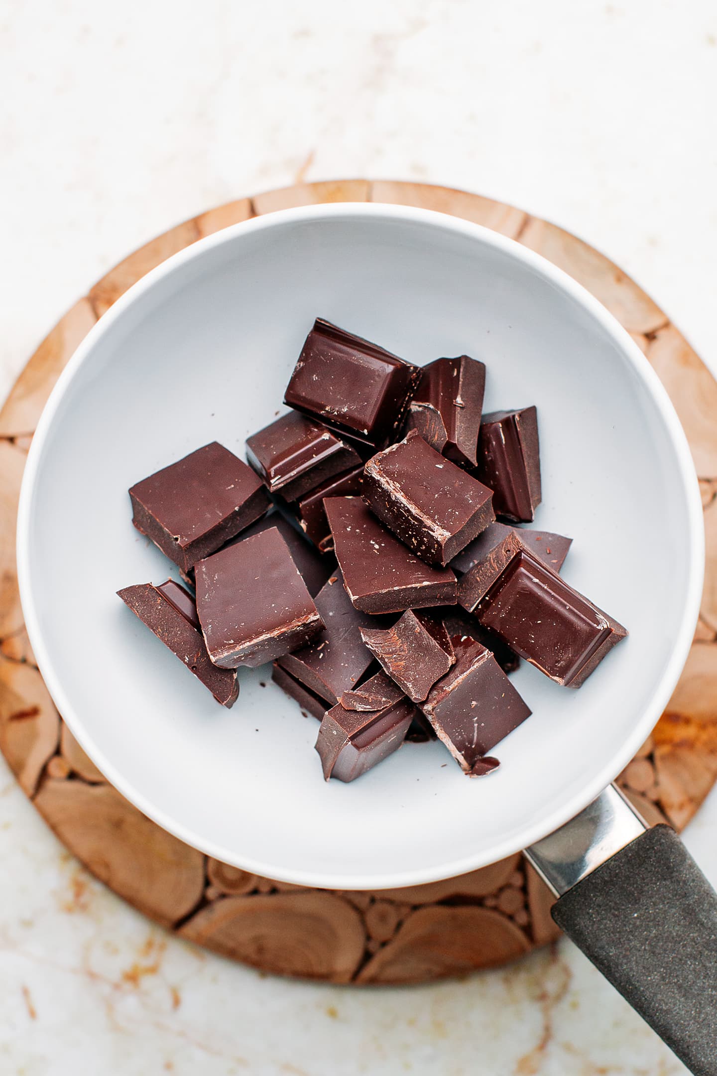 Dark chocolate over a double boiler.