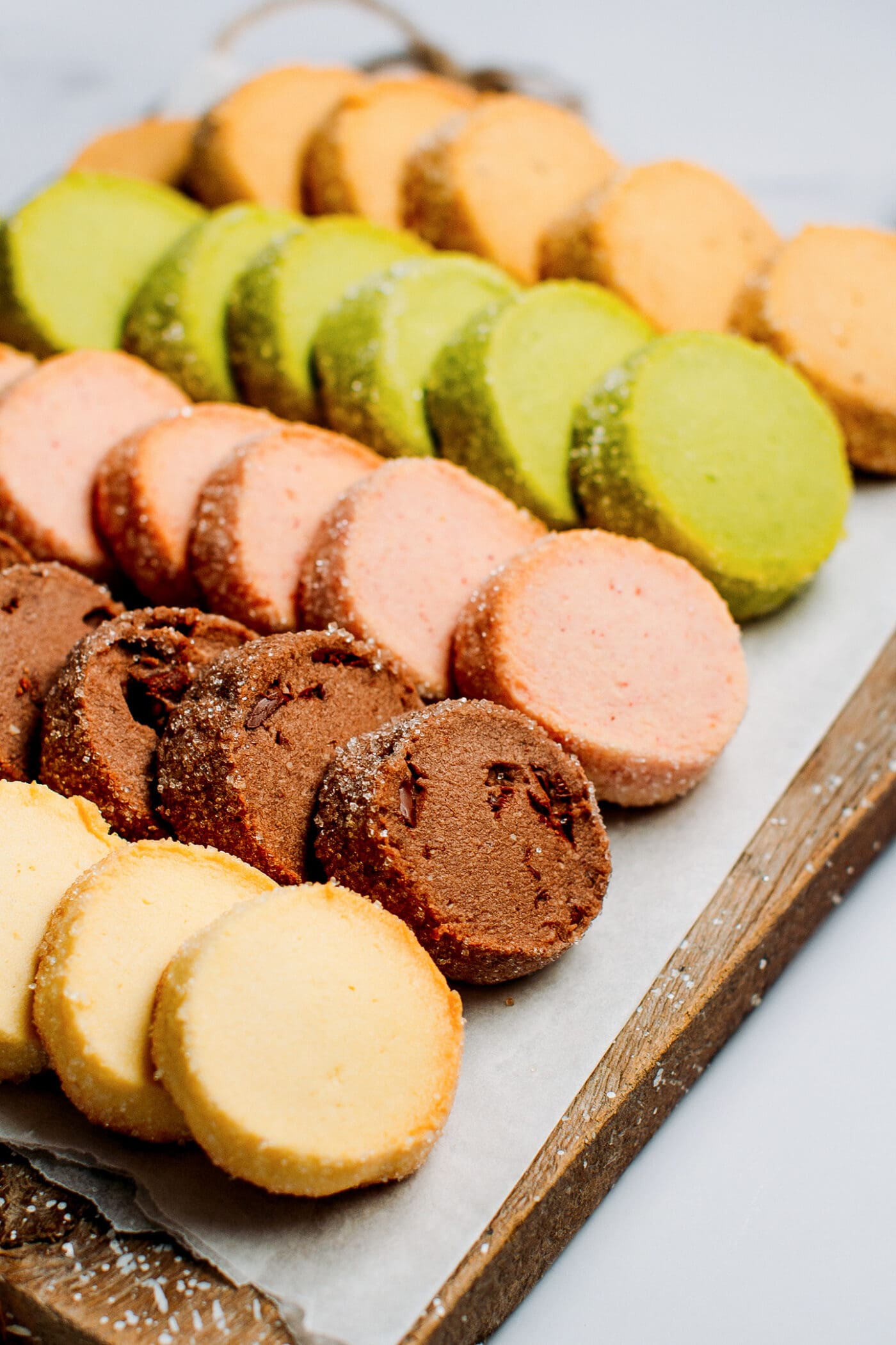 Close up of different shortbread cookies.